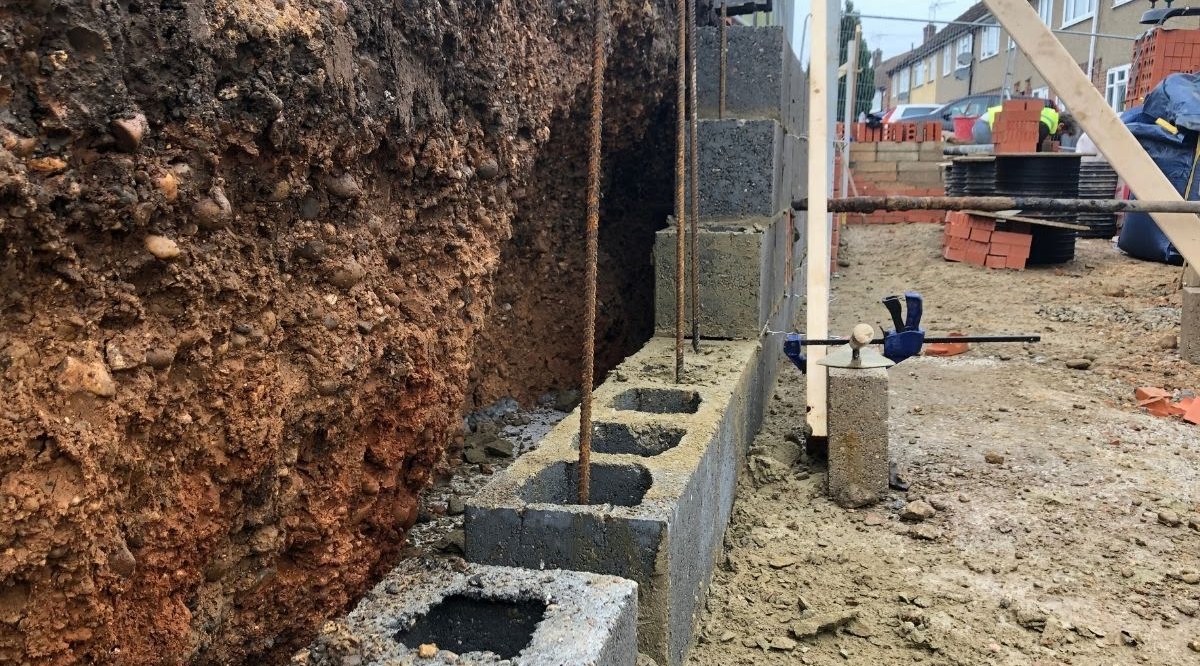 Block foundation wall in progress by V Construction